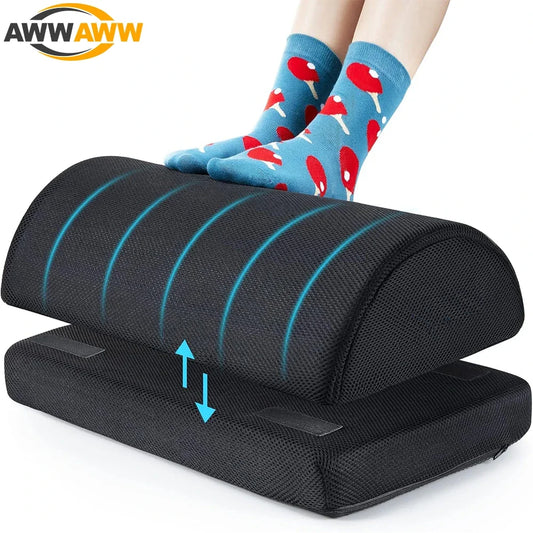 Adjustable Heights Foot Rest for Under Desk, Soft Memory Foam Foot Cushion